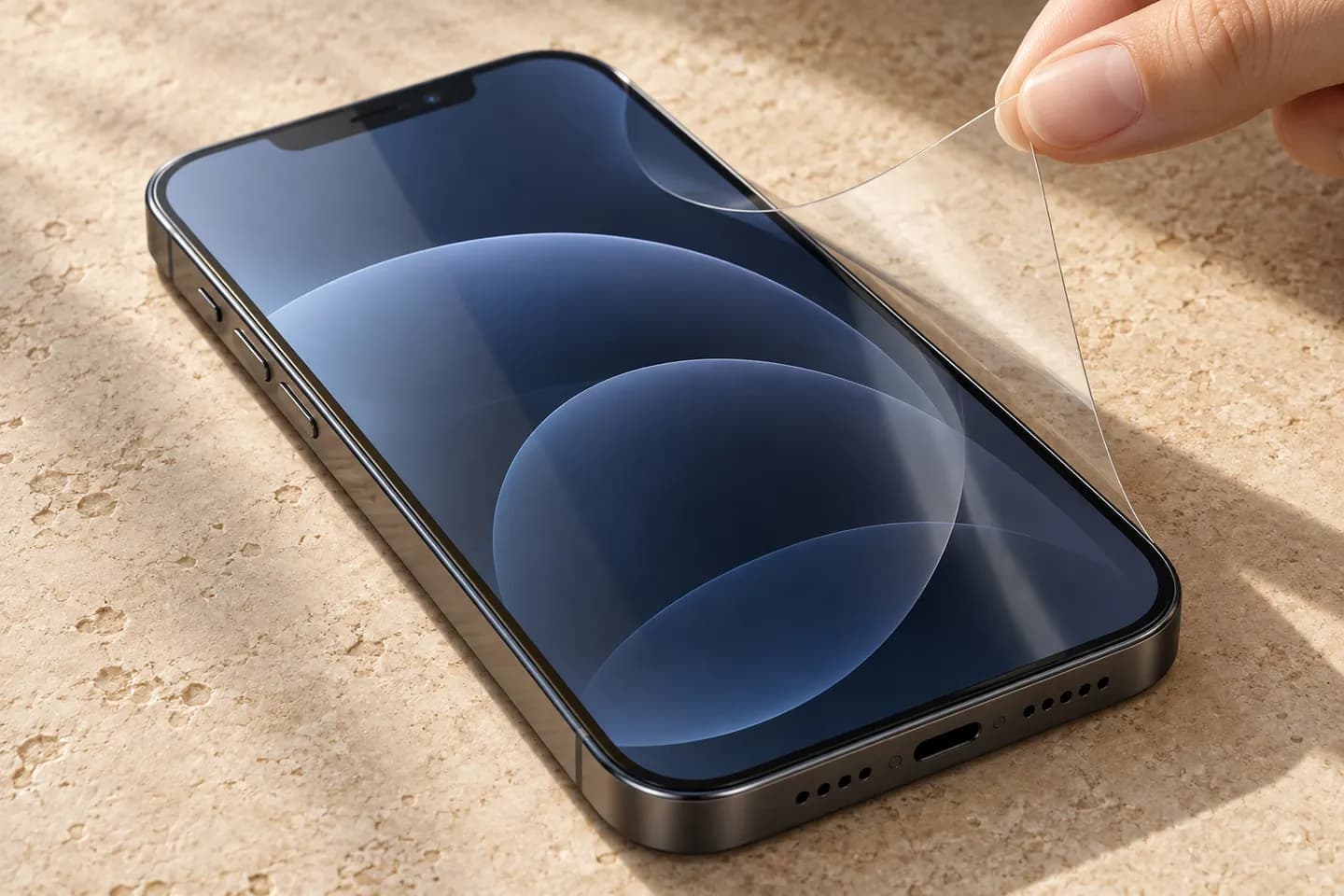 Illustrative close-up of screen protection on a device